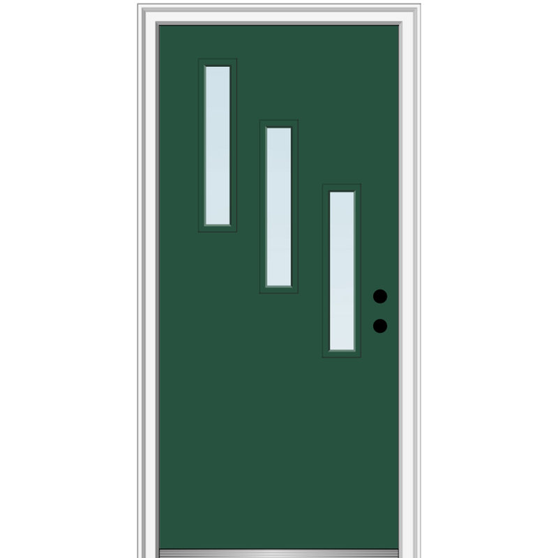 Porte d'entrée pré-suspendue en acier Spotlight, H 80 po x l 36 po x P 1,75po, S'ouvre à droite vers l'intérieur, Vert forêt