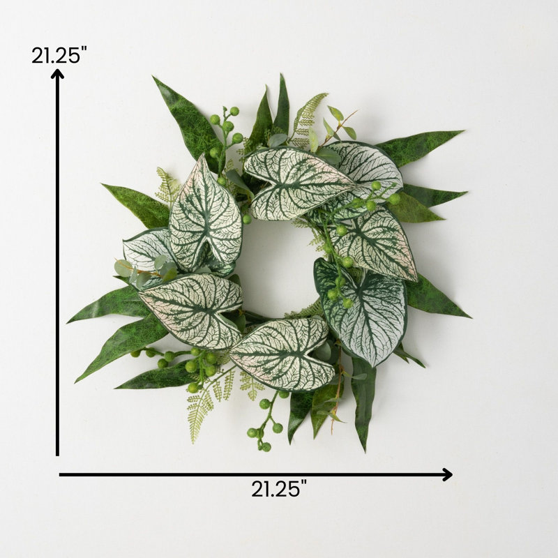 Couronne artificielle en caladium et en eucalyptus, L 21 po x H 21 po x P 4,75 po