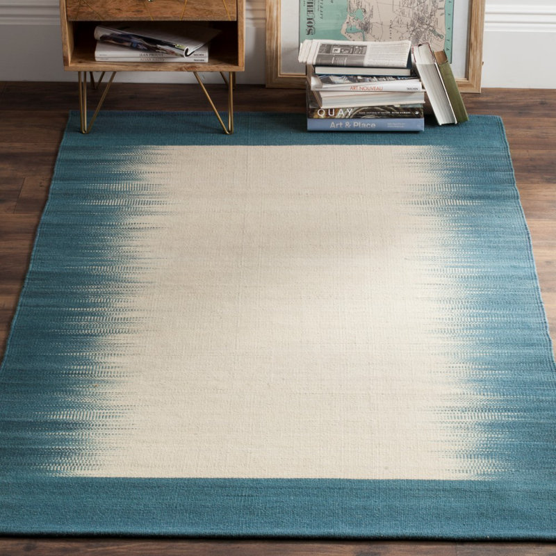 Light Blue and Beige Flatweave Wool Area Rug