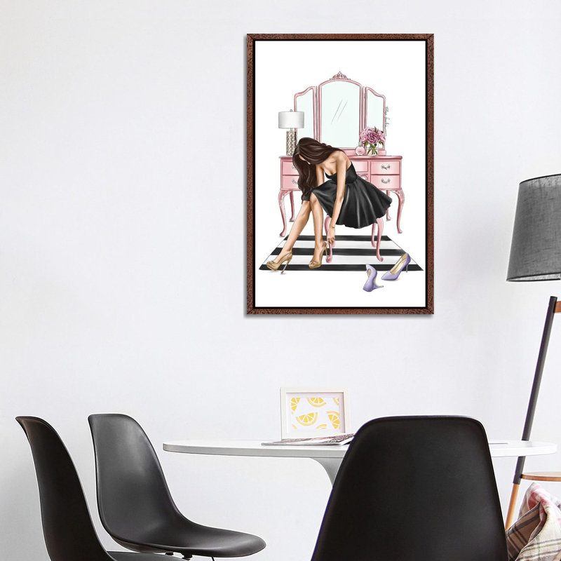 Little Black Dress by Elza Fouche - Painting on Canvas, Classic Brown Wood Framed, 101.6cm H x 66.04cm W x 3.81cm D