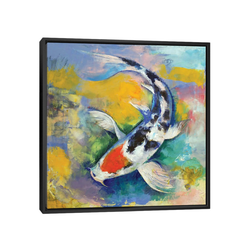 «Tancho Sanke Koi», reproduction d'art sur toile, H 18 po x l 18 po x P 1,5 po, Toile encadrée noire, Pas de tapis