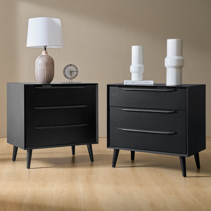 Aviannah 30" W 3-Drawer Accent Chest with Power Outlet, Black