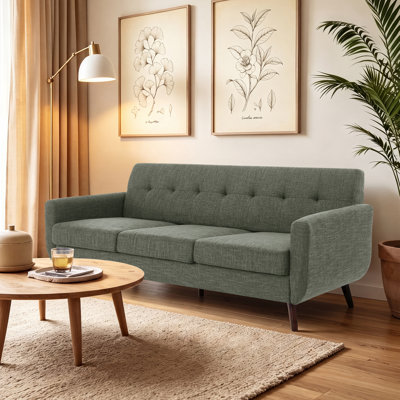 Delanie Cattaleya 78" Mid Century Modern Square Arms Linen Upholstered Sofa