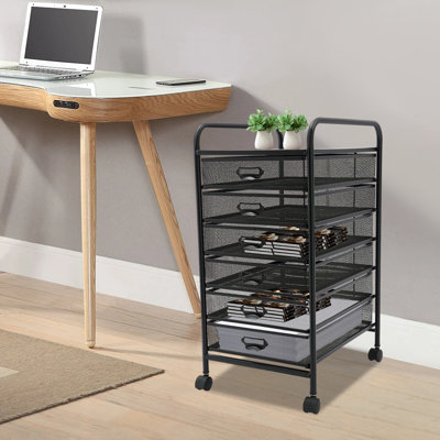 6 Tier Rolling Storage Cart with Drawers, Heavy Duty Metal Organizer Cart with Universal Wheels, for Office Bedroom Classroom Salon Beauty