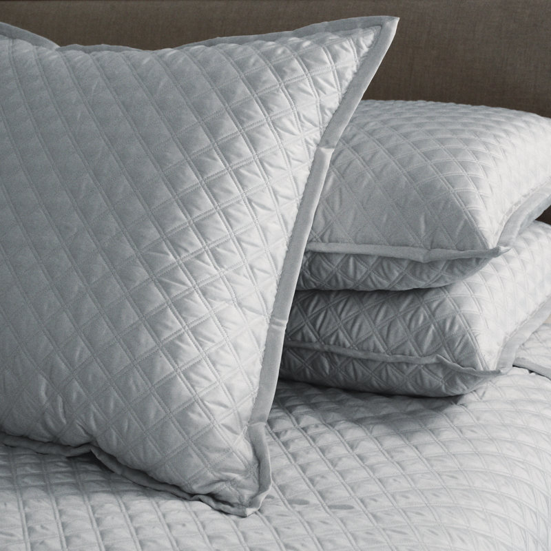 Double Diamond Modern & Contemporary Polyester Quilted Geometric Shapes Coverlet, Silver, King Coverlet + 3 Euro Shams