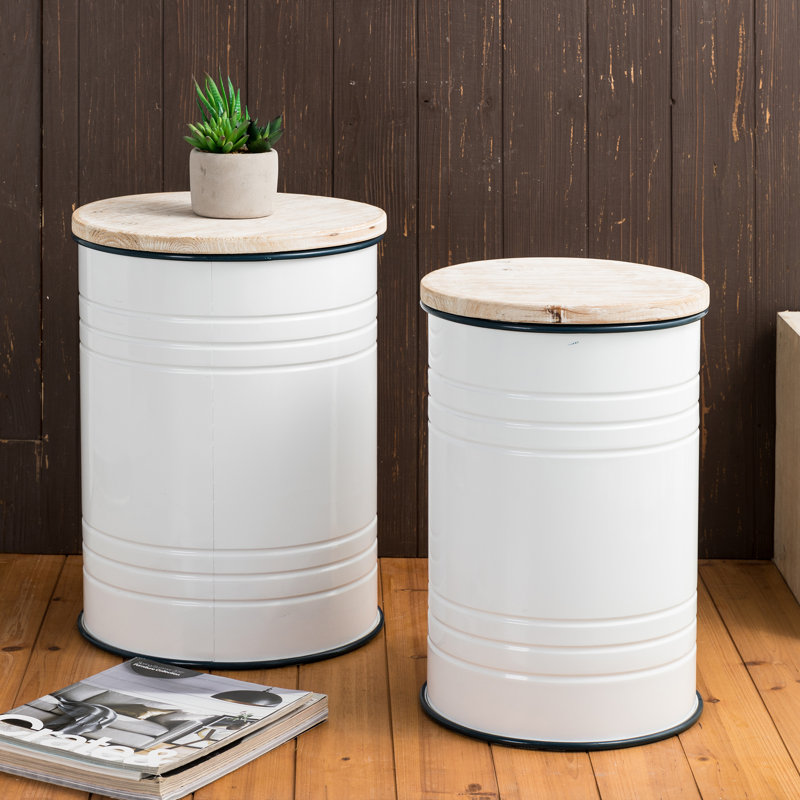 Nicky Solid Wood Top Nesting Tables, Warm White