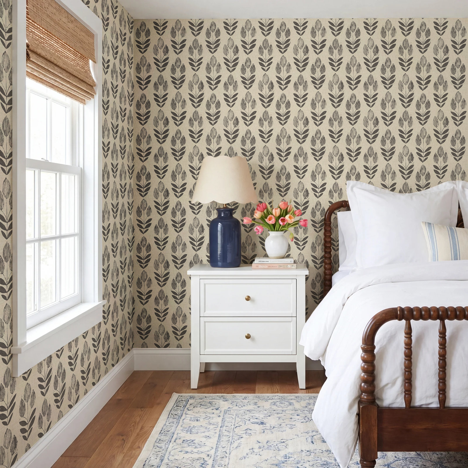 Reginald Floral Wallpaper, Black