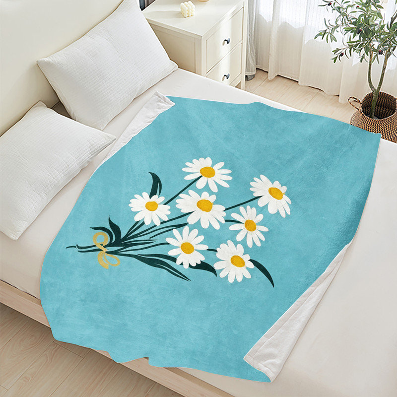 Jeté JYK, L 30 po x l 40 po, White Daisies Blue