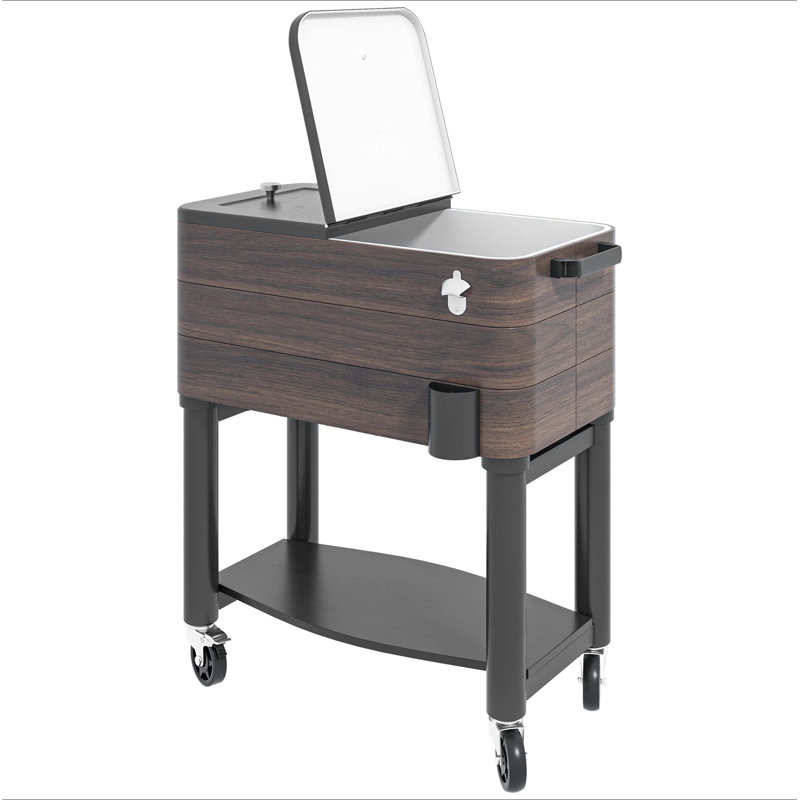 Outsunny Outdoor Cooler Cart, Rolling Beverage Ice Chest, Rugged Steel Patio Cooler With Locking Wheels, 60 Quart Capacity For Poolside Bbqs