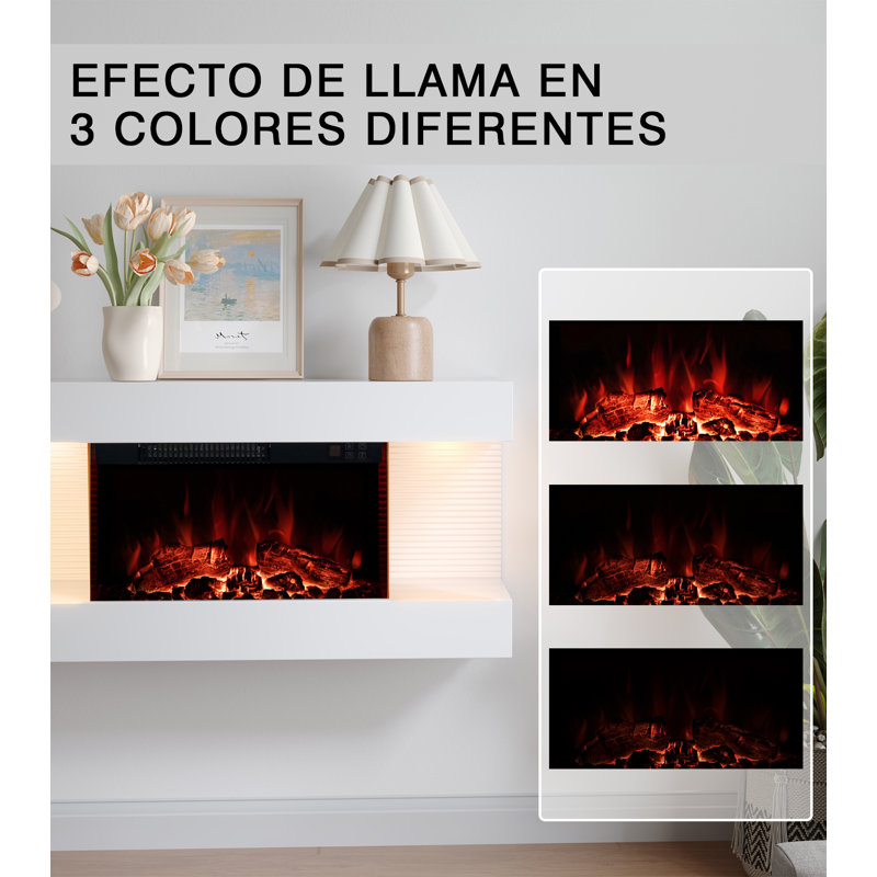 Wall Mounted Electric Fireplace With Multi Ambient Light Colors, Remote, 1800w Heater, White, 42cm H x 153cm W x 20.6cm D