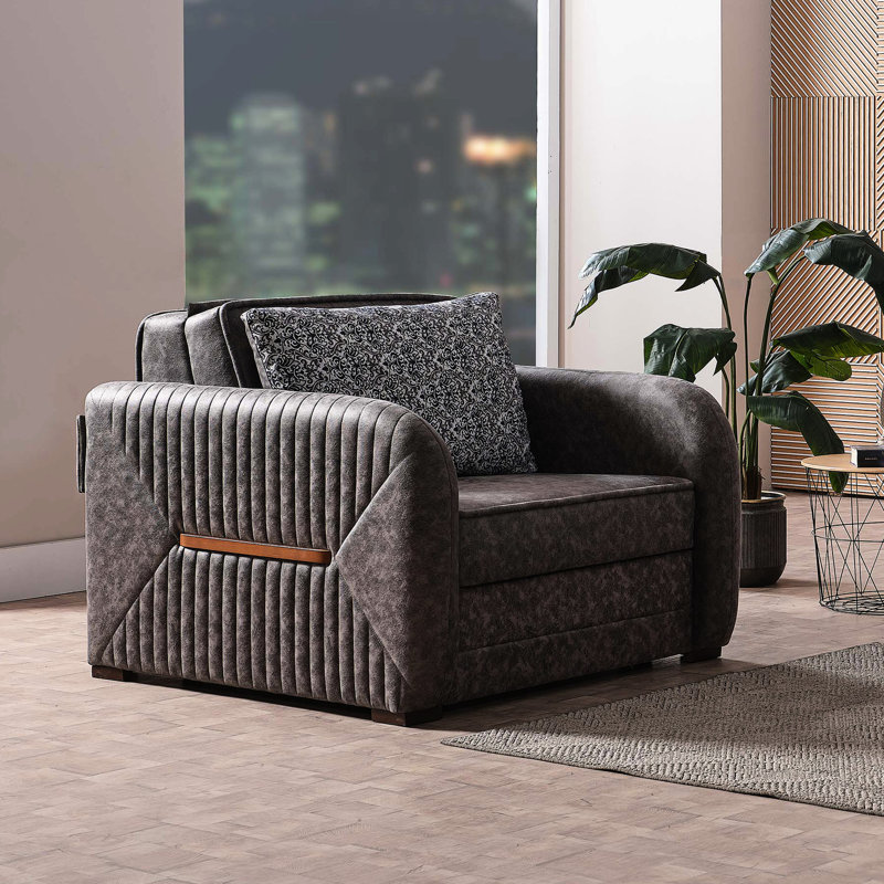Fauteuil en microsuède avec rangement, gris - élégant et fonctionnel pour votre maison