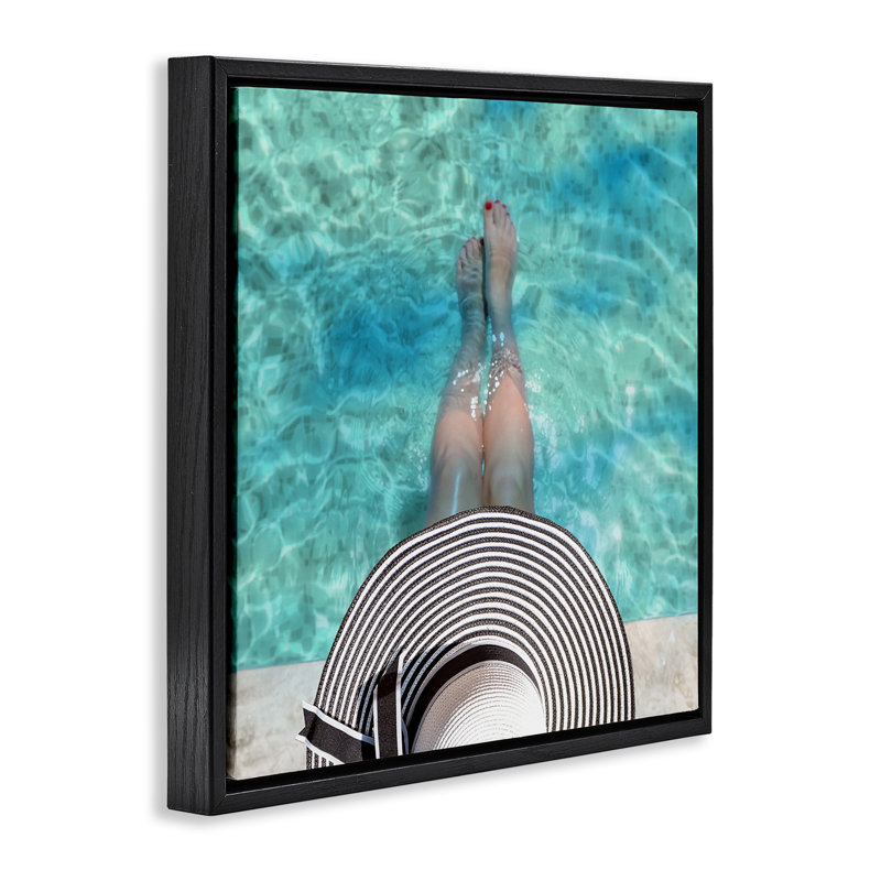 Vue des ondulations de la piscine d'été, Cadre flottant noir de jais, H 18 po x l 18 po