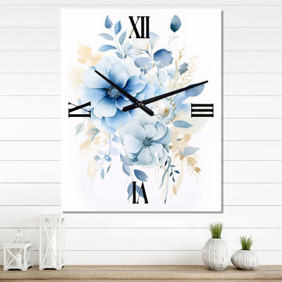 Delicate Blue Ginko Leaves On Watercolor III - Leaves Wall Clock Oversized