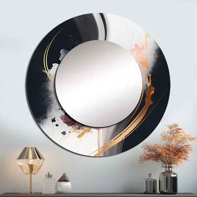 Pransh or mauve complexe Transcendant I - miroir mural abstrait, miroir décoratif rond moderne, impression d'art en métal
