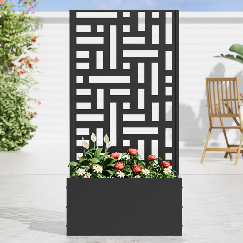 Metal Planter Box with Trellis, 47" H x 24" W x 11" D, Black