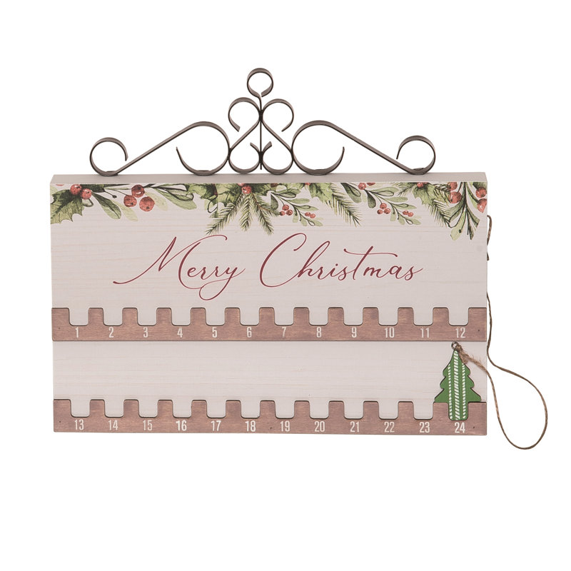 Calendrier de compte à rebours pour arbre de Noël mobile en bois 11,81 po The Holiday Aisle®