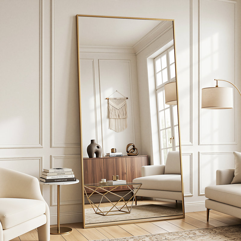 Miroir surdimensionné rectangulaire en aluminium avec cadre, Or, 81 po x 41 po