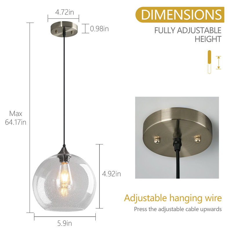 Luminaire suspendu moderne pour îlot de cuisine Dariyon, H 8,66 po x l 9,84 po x P 9,84 po, Transparent