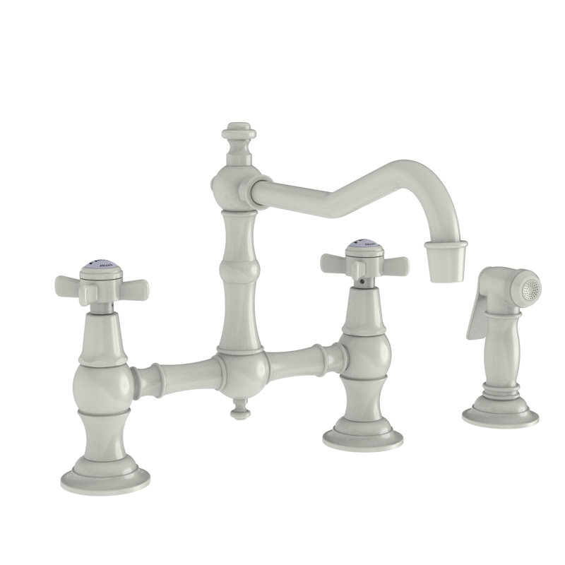 Chesterfield Kitchen Bridge Faucet with Side Spray, Midnight Chrome, Cross