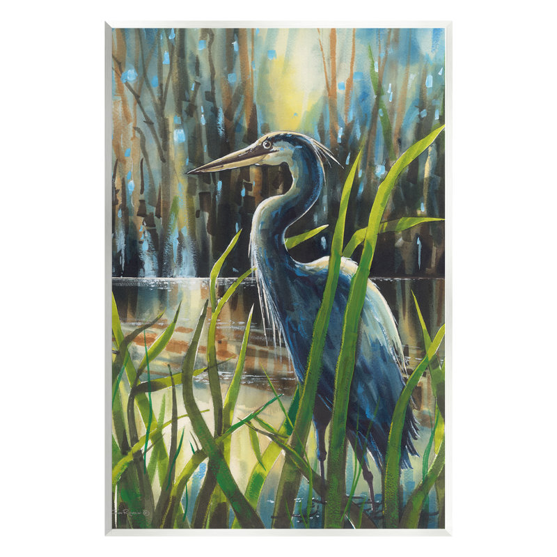 "Heron entre étangs", art mural par John Rossini, H 19 po x l 13 po