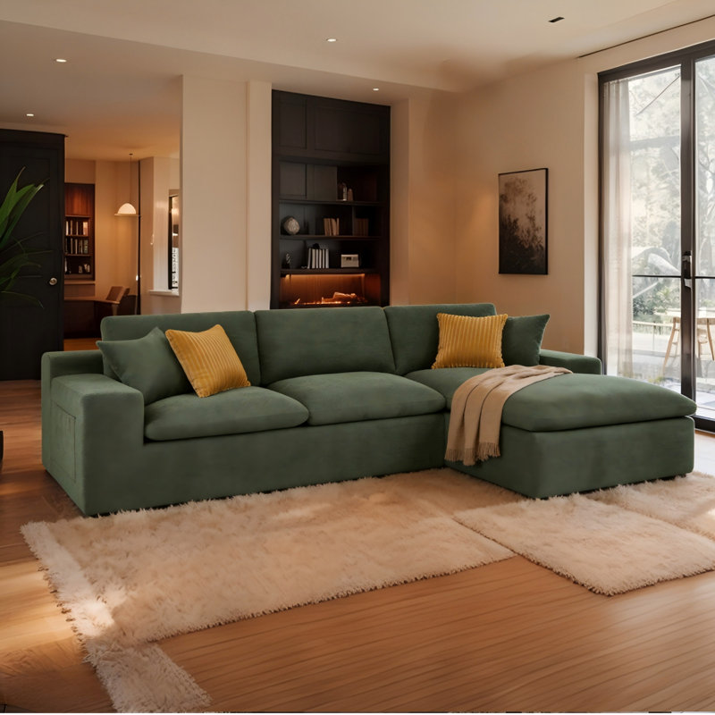 Canapé modulaire en L 106 po avec méridienne 106 po avec méridienne profonde et 2 coussins pour le salon, Face à la droite