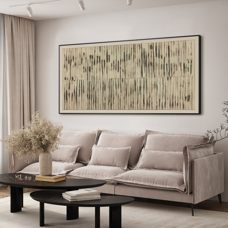 Extra Large Minimalist Abstract Wall Art Print - Neutral Beige and Black Vertical Line Contemporary Artwork for Living Room or Bedroom, Frame Assembly Required (Frame Assembly Required)