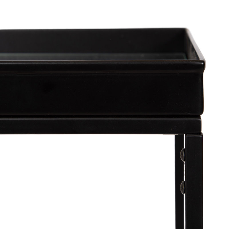 Table d'appoint rectangulaire en métal et verre, Noir, noir, noir, noir