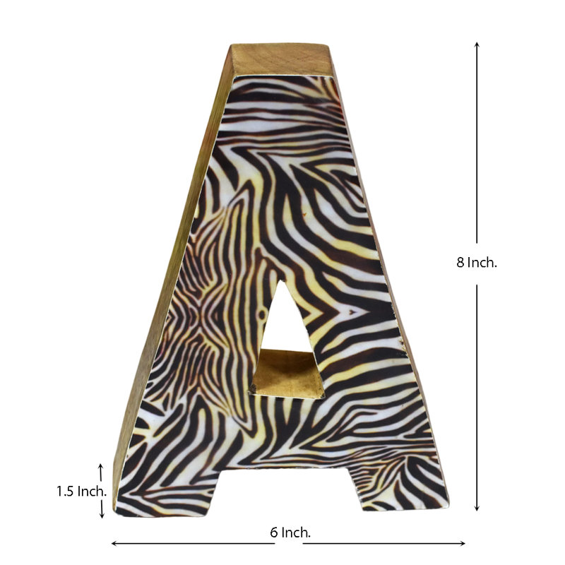 Bloc de lettres écologique et alphabet, A, Rayure zébrée naturelle