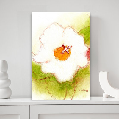 Contemporary Art Impressionist Contemporary Bee Rose Flower Wall Art 1 Piece Wrapped Canvas Wall Art
