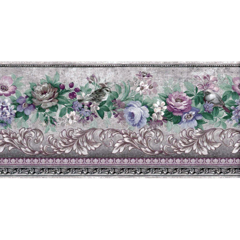 Bordure de papier peint 15 pi x l 5,25 po fleurs on vine damassé Timms
