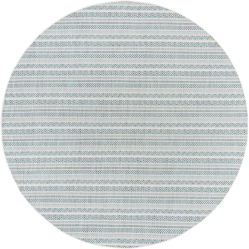 Tapis bleu sarcelle intérieur / extérieur Hewitt, Rond 7 pi 10 po