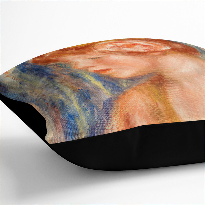 Young Woman With Rose Square Throw Cushion, Black, 40cm H x 40cm W x 15cm D