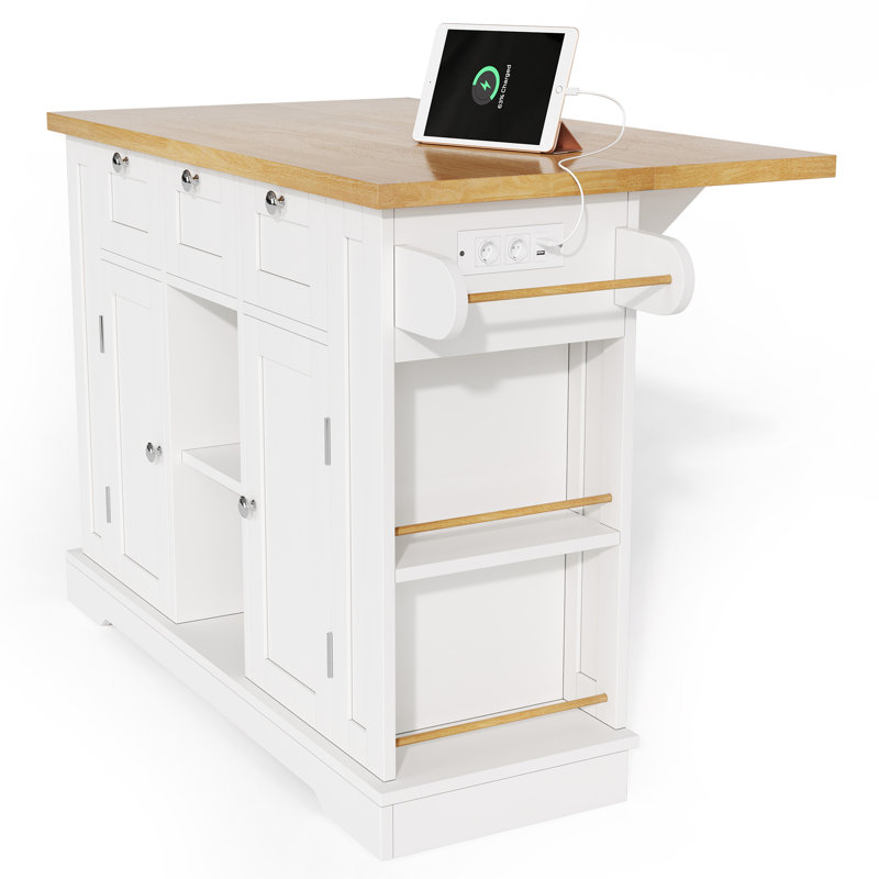 132 cm W Kitchen Island with Top, White