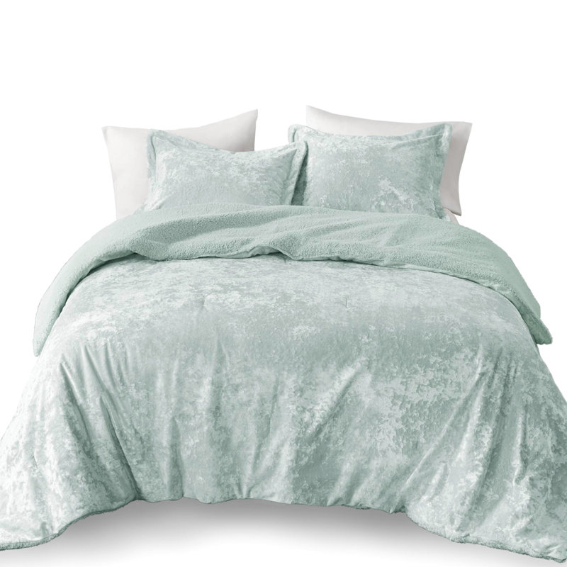 Double / grand, 3 pièces, velours froissé, édredon réversible, ton, - rembourrage doux double / grand,, Turquoise