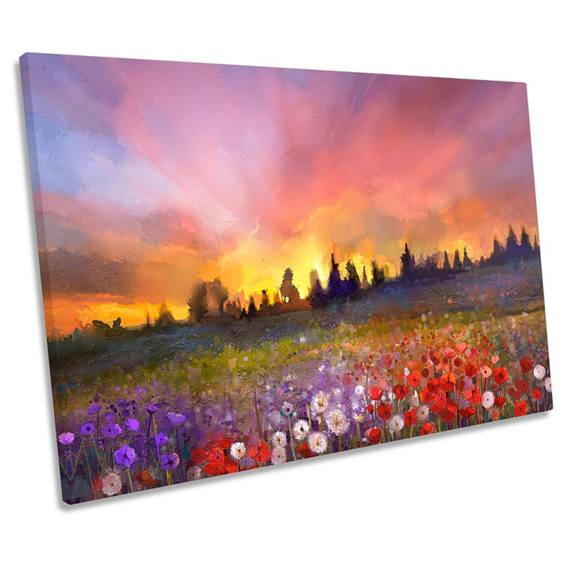 Floral Landscape Sunset Repro - Wrapped Canvas Print, 61cm H x 91.4cm W x 4cm D