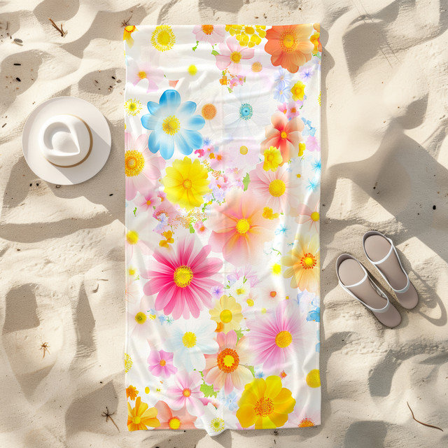  Serviette de plage légère en microfibre, absorbante sans décoloration, 30 po x 60 po, marguerite pastel, Pastel marguerite