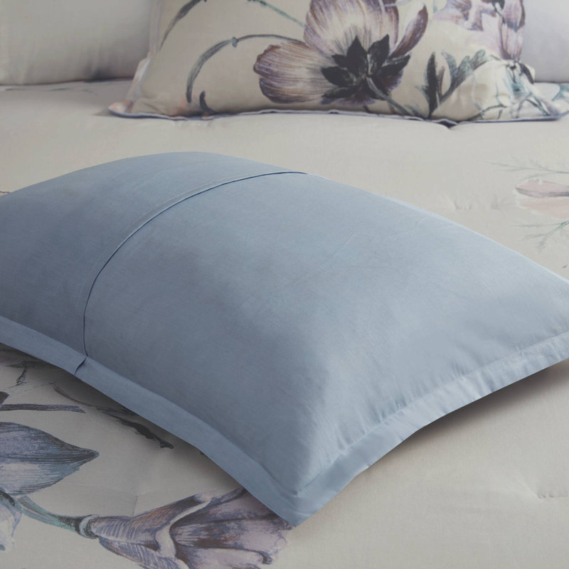 Maddy Blue Floral Cotton King/Cal King Duvet Cover Set