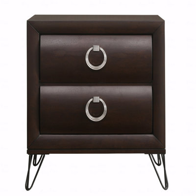 Dark Merlot 2-Drawer Nightstand With Hairpin Legs