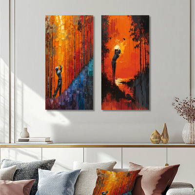 Yellow Red Golfing Heritage Country Club I - Golf Wall Art 2 Pieces Set