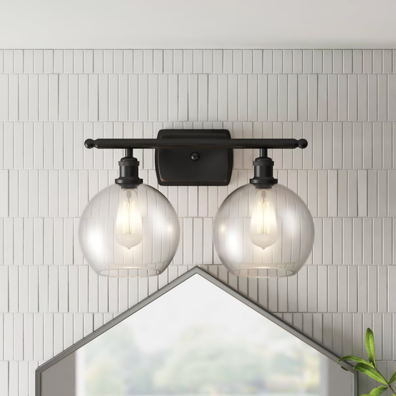 Éclairage de salle de bain à intensité variable à 2 lumières Baptista, Noir mat, Clair, Ampoule à DEL rétro de 6 watts