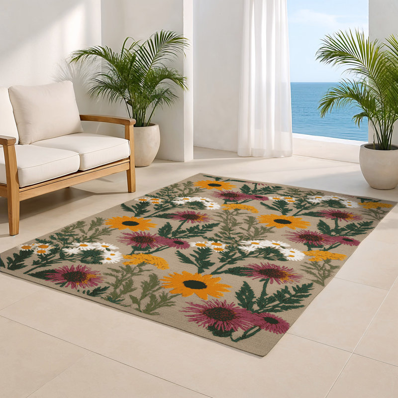 Tapis d'intérieur et d'extérieur gris Botanical, Rectangulaire 2 pi x 3 pi