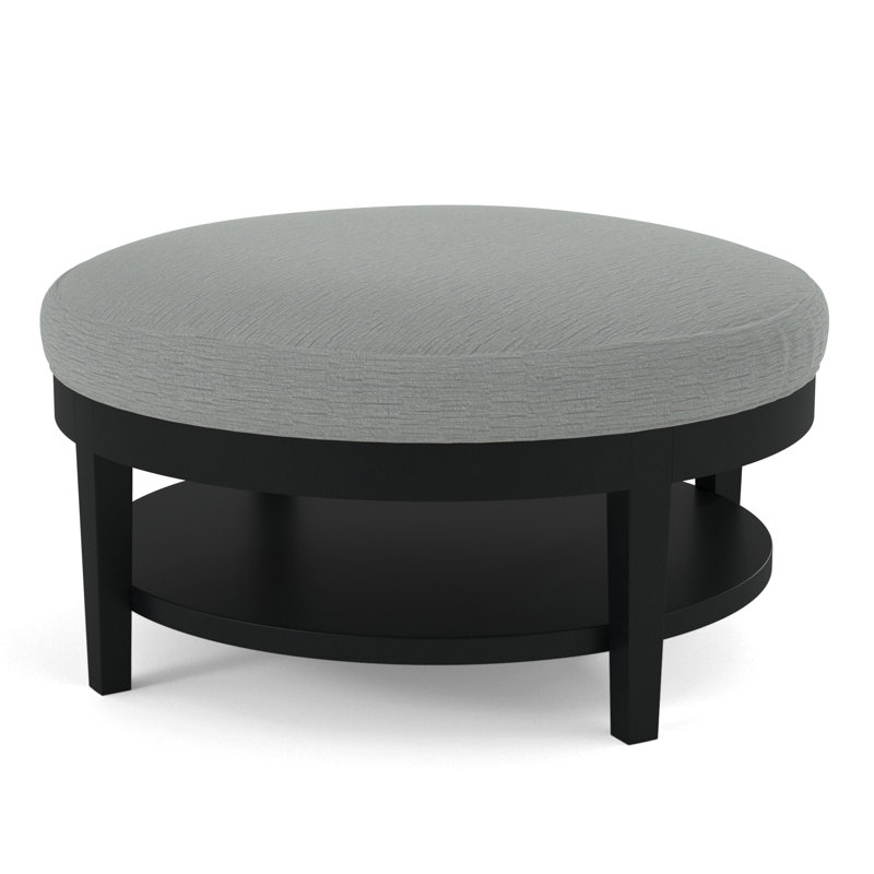 Midtown Upholstered Ottoman, Green and Blue Stripe; 0252-54, Black Finish