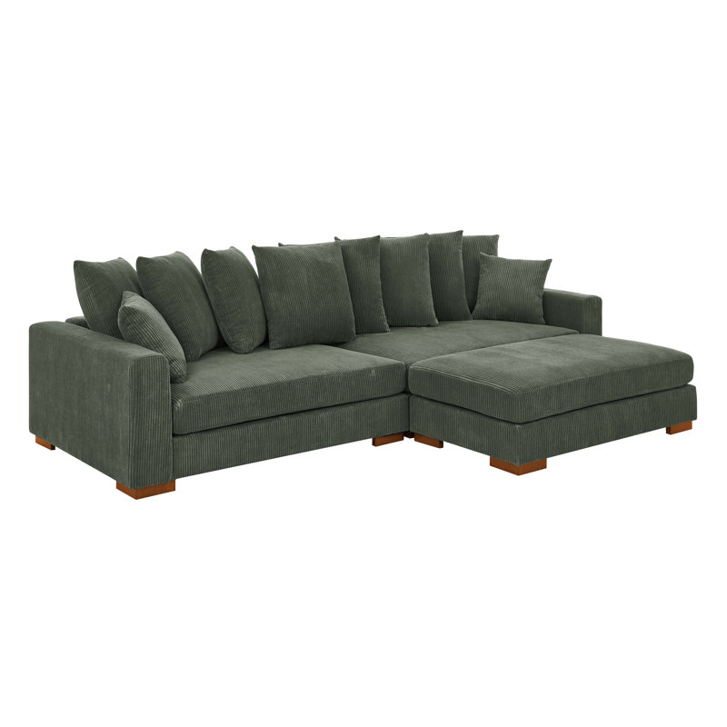 Nalewicki Corduroy L-Shaped Sectional Reversible, Hunter Green Corduroy