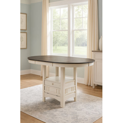 Louroukina Antique White & Rosy Brown Extendable Counter-Height Dining Table with Storage Base