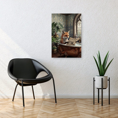 Fox Bath Time Classic Elegant Vintage Fox Nature Forest Wall Art Print 1 Piece Wrapped Canvas Wall Art
