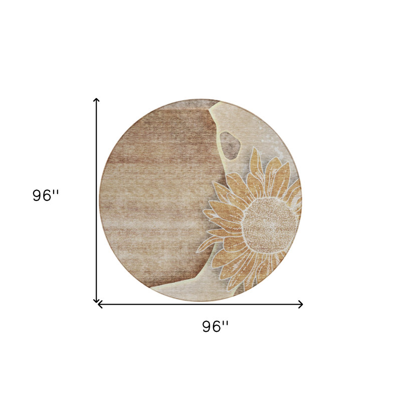 Tapis d'intérieur rond lavable floral beige 8 'brun et taupe