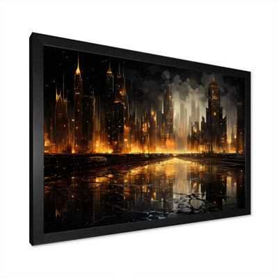 Nyc Cityscape Night Noir sur toile