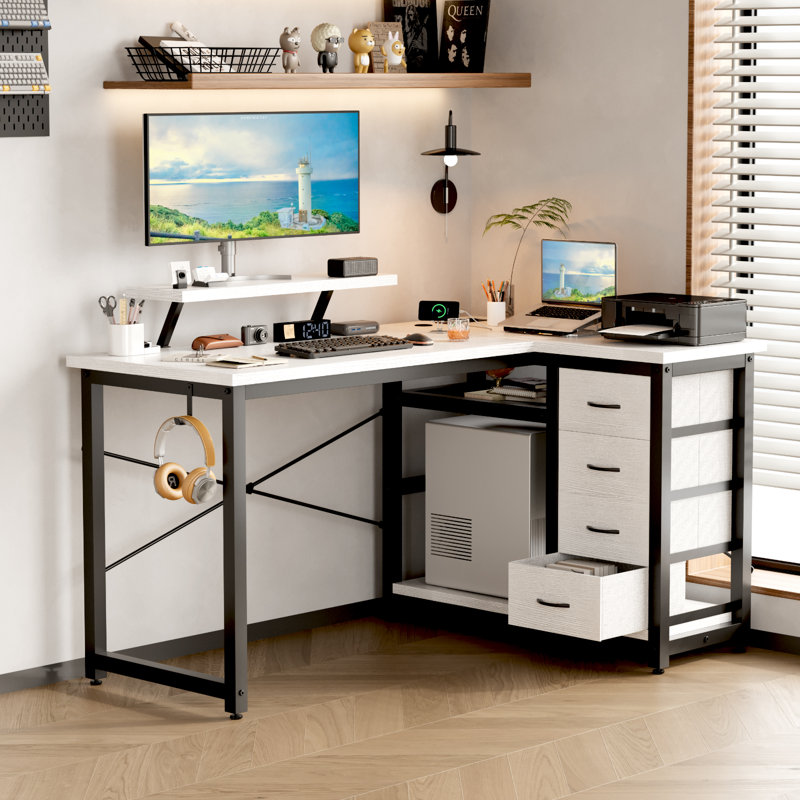 Modular L-Shaped Steel Computer Desk, White