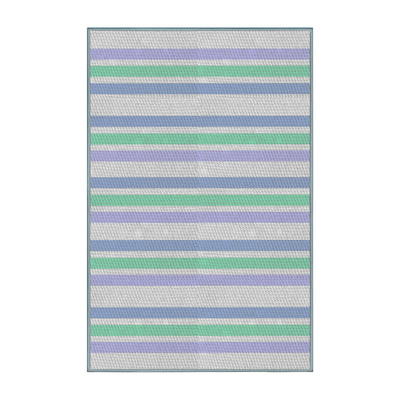Tapis gris / bleu en laine et polyester tissé à la machine, Rectangle 4 pi x 6 pi