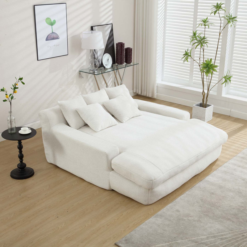 Axiel Upholstered Sleeper Sofa with Square Arm, White Chenille, 25.2" H x 53.54" W x 71.26" D